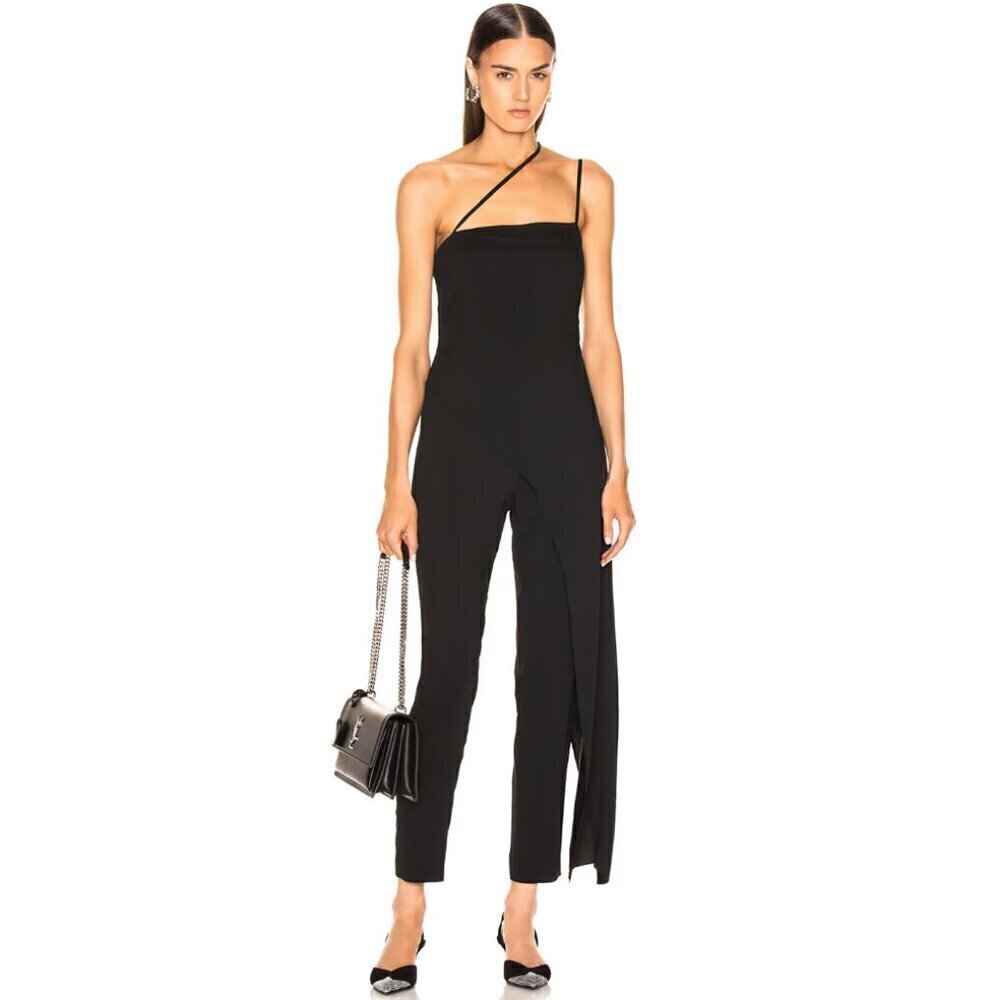 Michelle Mason | NWT Asymmetrical Strap Jumpsuit Drape Overlay Size 4 - Picture 2 of 14